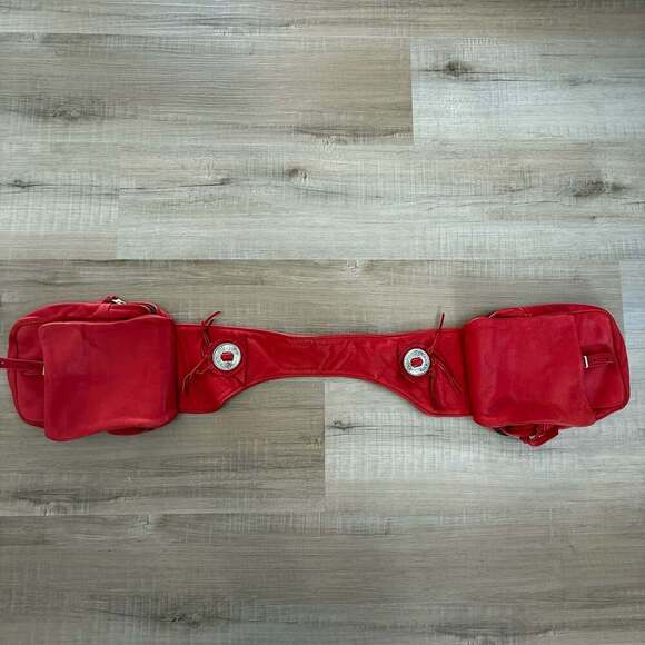 Vintage JW Hulme Co. Red Leather Concho Double Pocket Sling Saddle Bag
